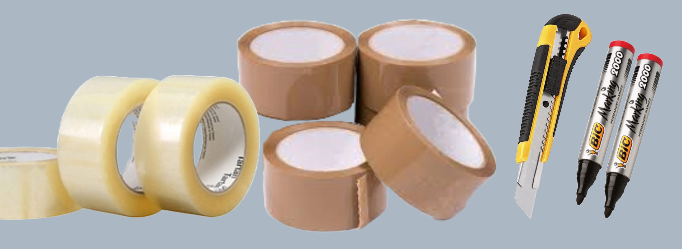 Packing materials tape and pens
